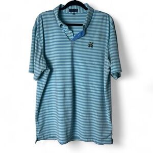 Peter Millar -‎ Crown Crafted Polo Striped Blue Aqua Golf Embroidery- Sz. XL